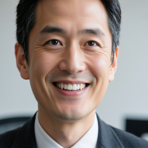 四十岁左右中年男性头像，穿深色西装，蓝色背景，专业商务形象，体现权威性和专业性